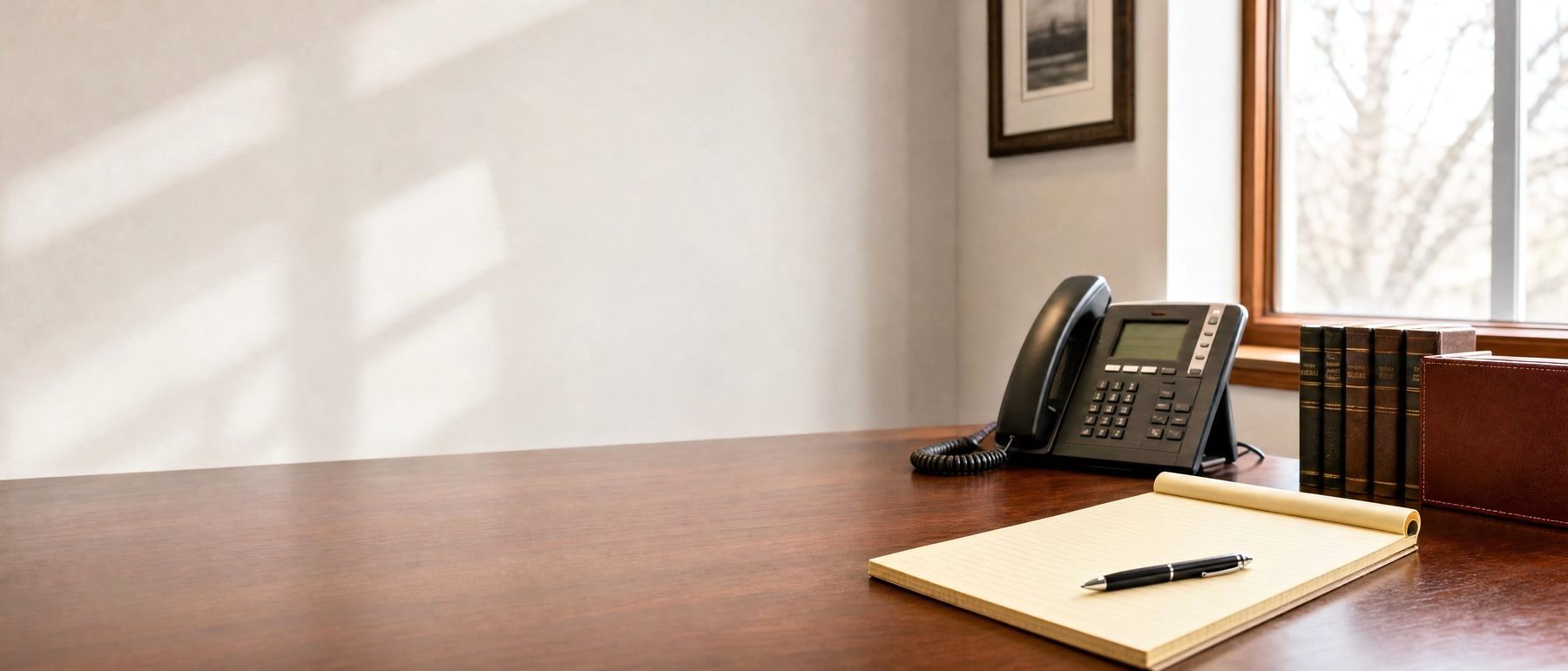 A phone and a legal pad on a silicosis attorney's desk, ready for a free claim review by phone