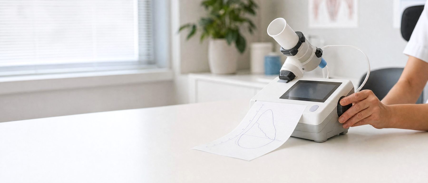 A spirometer breathing test, used to follow how silicosis affects the lungs over time